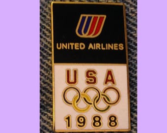 1988 United Airlines Olympic Pin ~ Calgary & Seoul ~ Cloisonne ~ by HoHo NYC