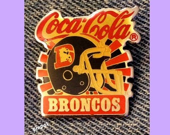 Denver Broncos Brooch Pin ~ NFL ~ Football ~ 80's Vintage ~ Coca Cola ~ Coke