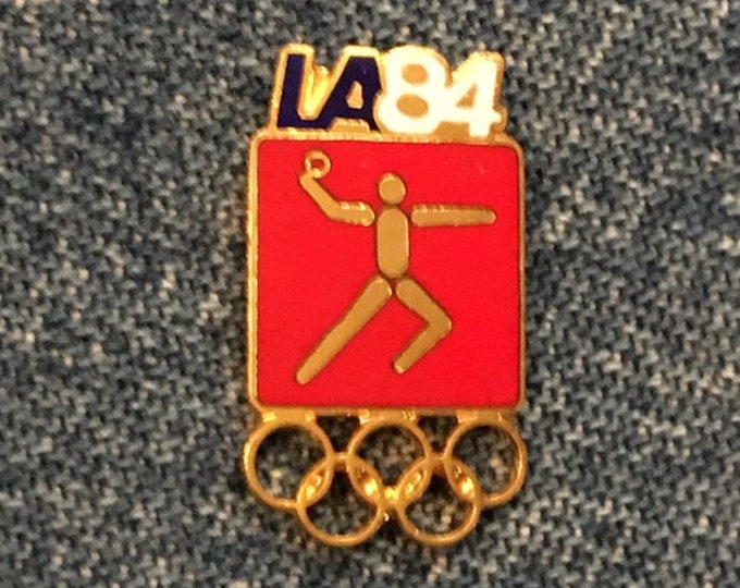 Handball Olympic Pin ~ 1984 Los Angeles ~ LA ~ Red ~ Pictogram ~ Cloisonné ~ small size version