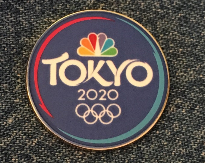 Tokyo 2020 NBC Round Olympic Media Pin Badge ~ Blue with Logo