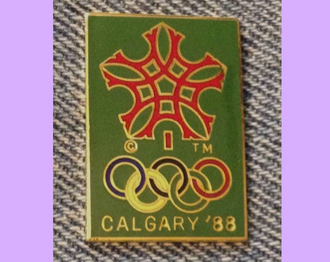 1988 Calgary Olympic Pin ~ Game Logo ~ Green ~ Cloisonne by HoHo NYC