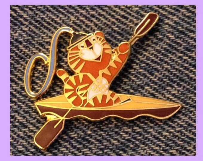 Canoe~Kayak Olympic Pin ~1988 Seoul ~ Mascot ~ Hodori the Siberian Tiger ~ by HoHo NYC