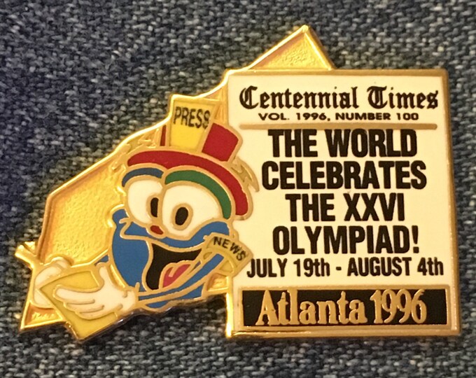 Mascot IZZY ~ 1996 Olympic Lapel Pin ~ The World Celebrates the XXVI Olympaid ~ Media