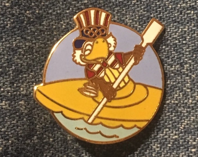Canoe ~ Kayak Olympic Brooch Pin ~ 1984 ~ Los Angeles ~ LA ~ Mascot ~ Sam the Eagle
