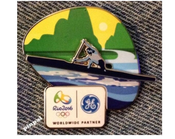 Canoe~Kayak Olympic Lapel Pin ~ 2016 RIO Logo ~ Slider ~ 3D ~ Sponsor GE ~ Brazil