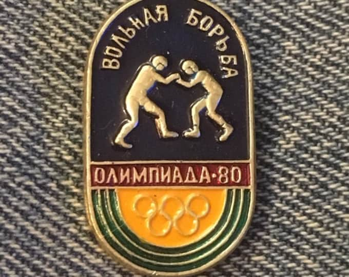 Wrestling Olympic Pin Brooch ~ 1980 Moscow Summer Games ~ Russia ~ USSR