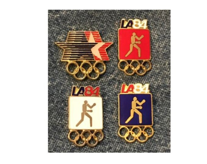 Boxing Olympic Pin Badge ~ Set of 4 ~ Pictogram ~ 1984 Los Angeles ~ LA ~ vintage cloisonne