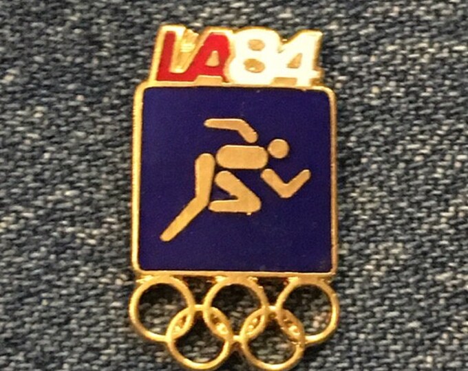 Track & Field Olympic Pin ~ 1984 Los Angeles ~ LA ~ Blue ~ Pictogram ~ Cloisonné ~ small size version