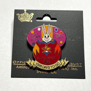 Pin vintage de Feliz Pascua ~ 1998 ~ Conejito en huevo de Pascua ~ Días restantes ~ Juegos Olímpicos SLC 2002 con logotipo ~ Salt Lake City ~ En tarjeta