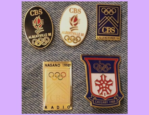Vintage ~ Lot of 5 Olympic Media Pin Set ~ Abc & CBS ~ Calgary