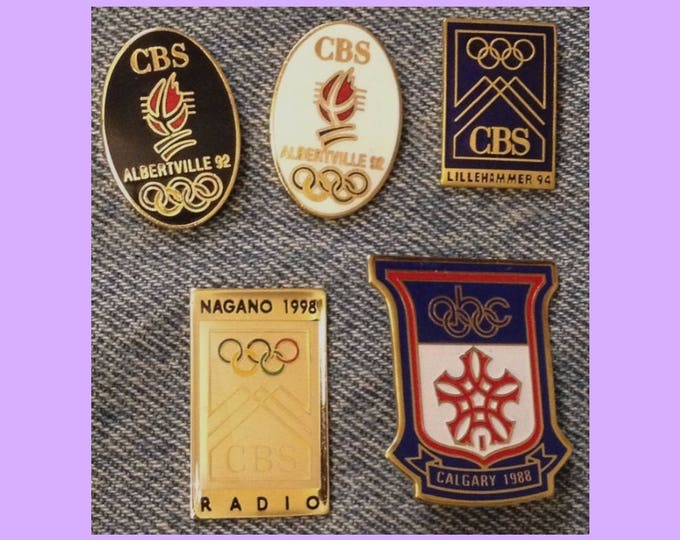 Vintage ~ Lot of 5 Olympic Media Pin Set ~ abc & CBS ~ Calgary ~ Albertville ~ Lillehammer ~ Nagano