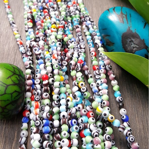 Evil Eye Round Glass Beads Yellow Evil Eye Beads Royal Blue Etsy