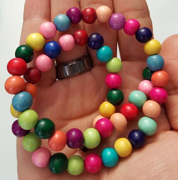 Red Round Natural Wood Beads 10mm Large Hole 16 Inch Strand