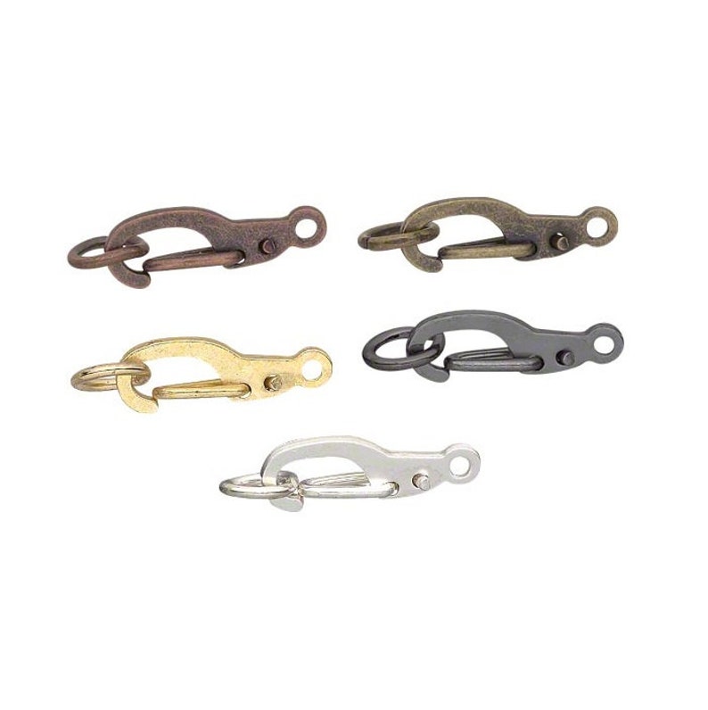 Hook and eye clasp large size. 12 Clasp self closing hook pewter 11x5mm with 5mm jump ring