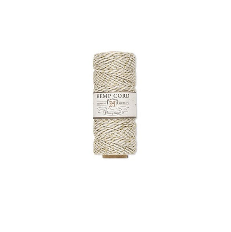 hemp cord hemptique 1mm Diameter 20 Pound Test 205 ft metallic gold and natural 62.48m