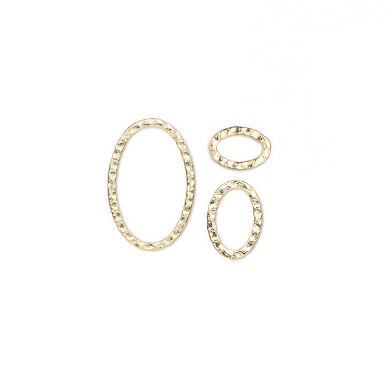 10 Components Hammered double sided Gold plated steel Flat Oval 12,14,18,30,40mm.
