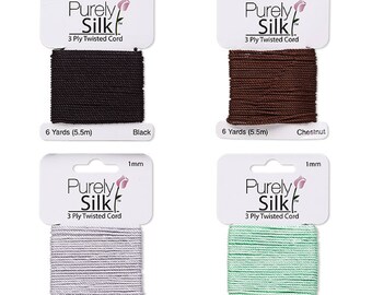 Purely Silk cord 1mm 3 ply twisted, 1mm purely natural silk cord 3 ply twisted, 1mm cord 3 ply twisted natural silk purely, purely silk cord