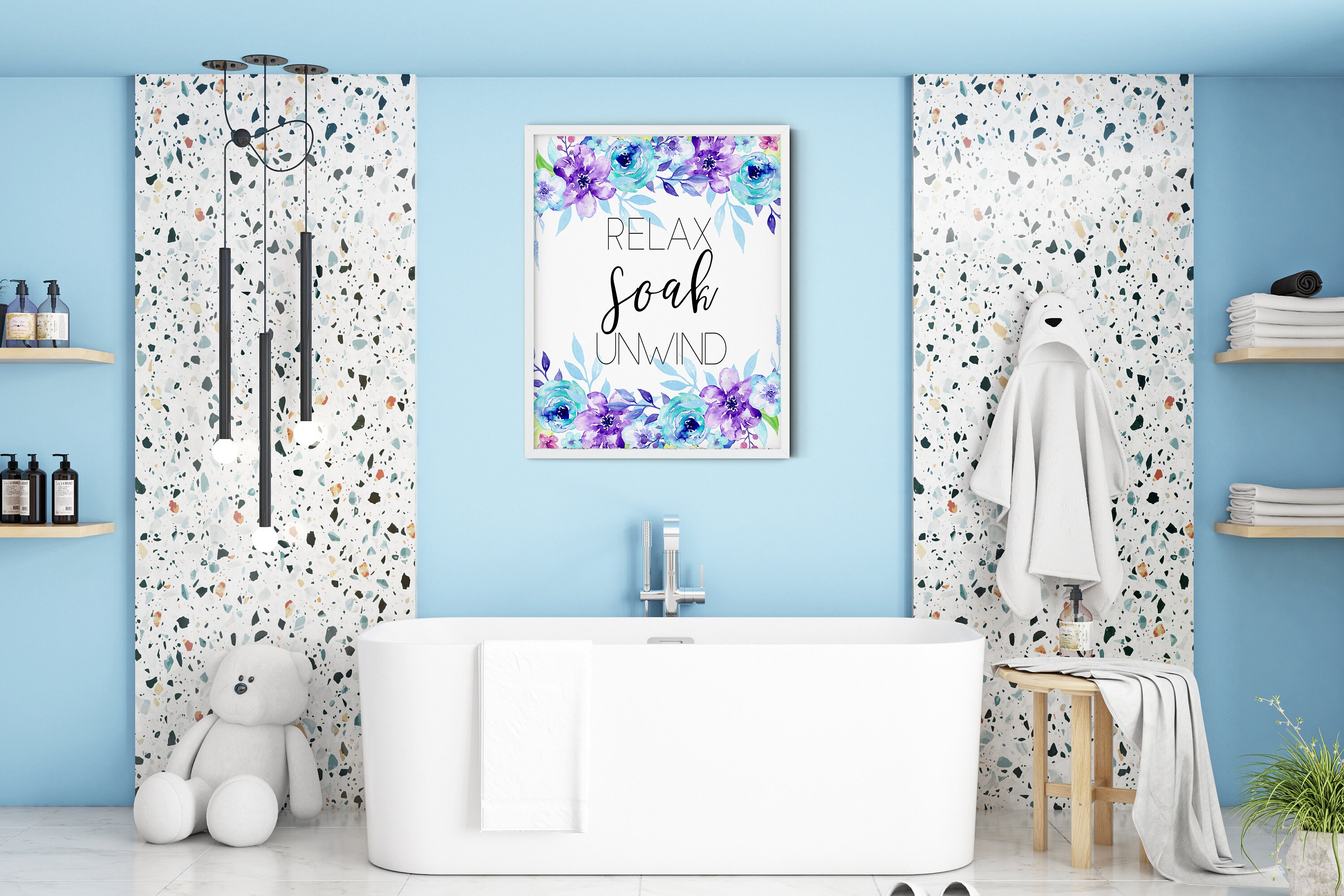 Bathroom Wall Art Relax Soak Unwind Printable Bathroom Art Etsy