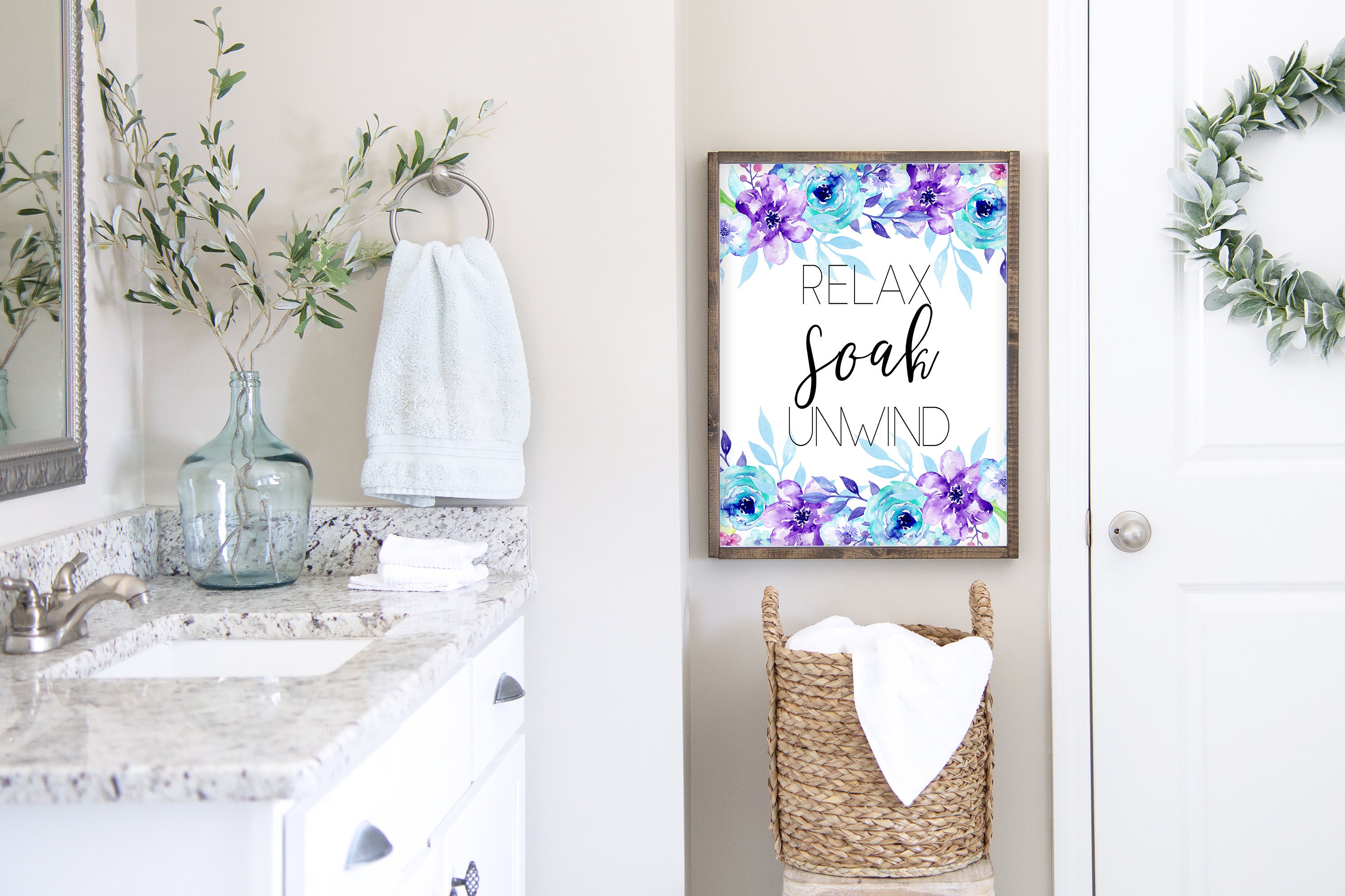 Bathroom Wall Art Relax Soak Unwind Printable Bathroom Art | Etsy