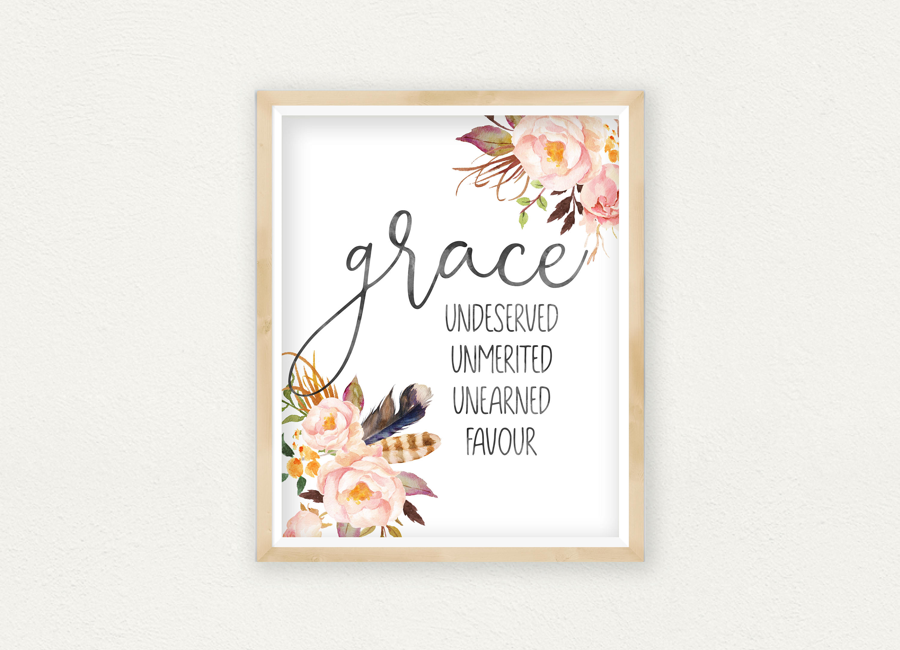 Scripture Wall Art Grace Undeserved Unmerited Unearned Favour Etsy