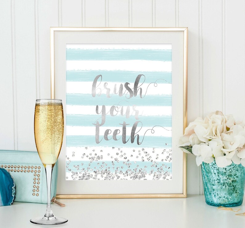 Bathroom Design Brush Your Teeth Wall Art Blue Bathroom Etsy