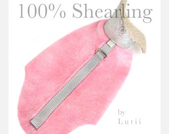 shearling dog harness, dog jacket, dog coat, shearling dog clothing, 100% real shearling coat, "Orchid Pink" by Lutii.