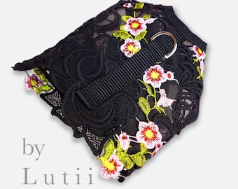 small dog harness, adjustable harness, xxs dog harness, custom no pull dog harness, wedding dog harness, black lace "Italian Job" by Lutii.