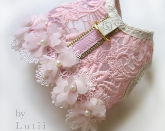 small dog harness, adjustable harness, wedding dog harness, xxs dog harness, custom fancy no pull harness "BABY PINK VICTORIA w/trim"