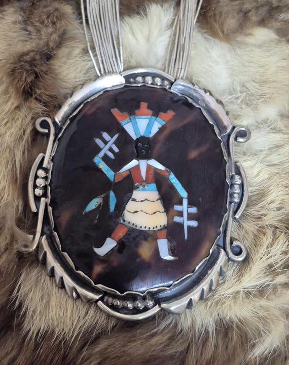 Zuni Pendant with Apache Dancer Inlay Pendant on … - image 1