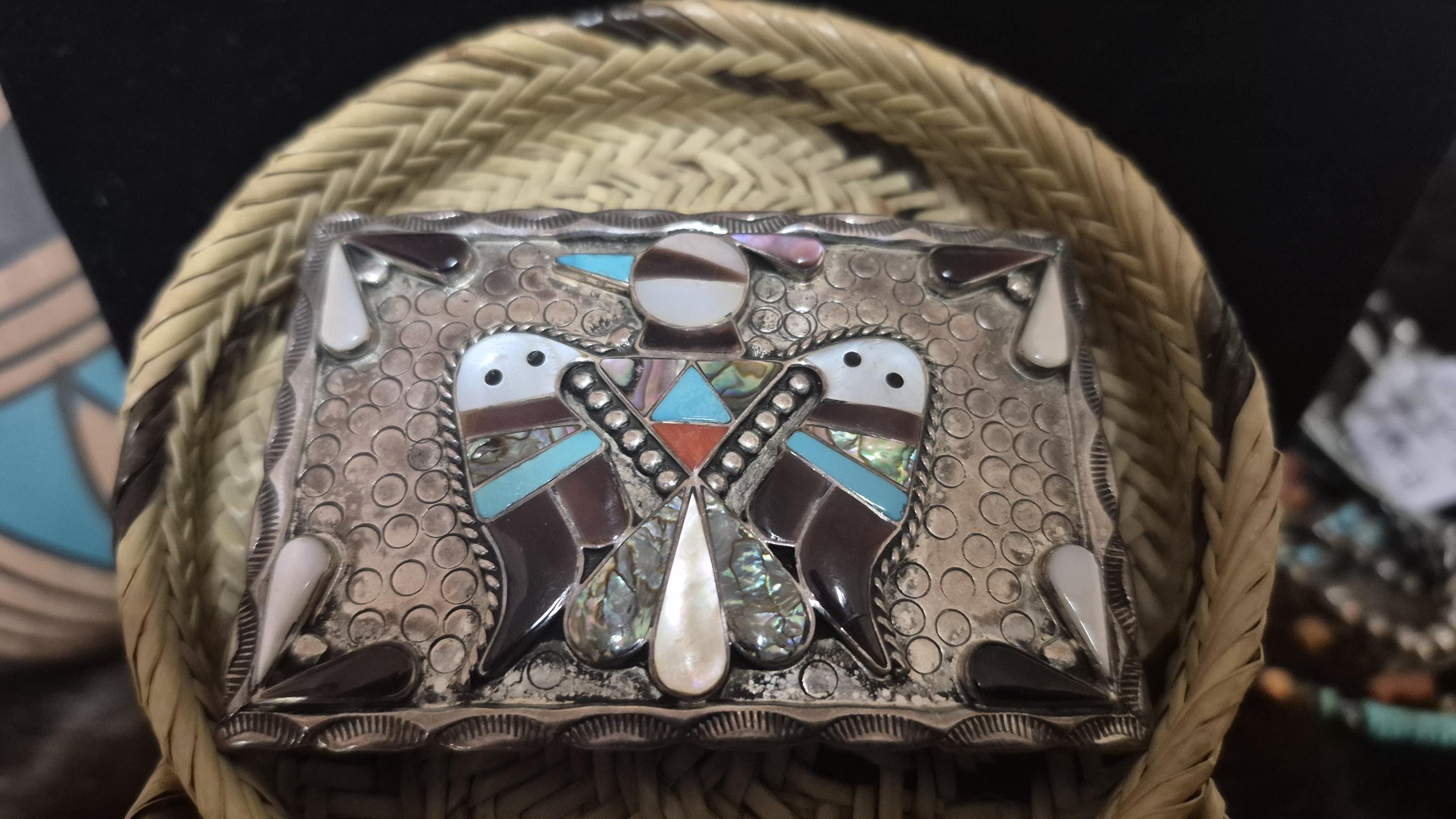 Vintage Zuni Thunderbird Belt Buckle by Bobby & Corraine 