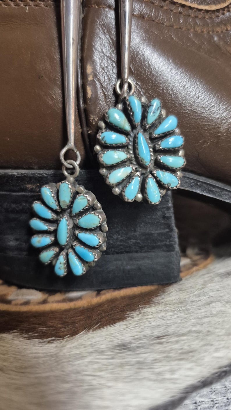 Vintage Zuni Turquoise Cluster Bolo Tie – Sterling Silver, Signed G.A.B ...