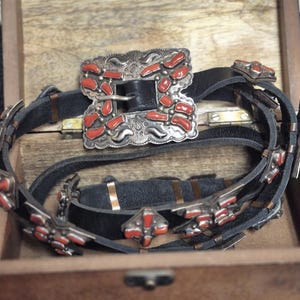 Authentic ( RARE) Navajo Sterling Silver Concho Belt with Coral Stones (389 grams)