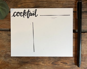 de cartes de recette de cocktail | Lot de 12 | Estampé à la main