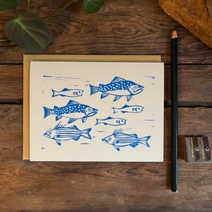 Poissons de rivière | de voeux | Jeu de cartes de correspondance vierges faites main