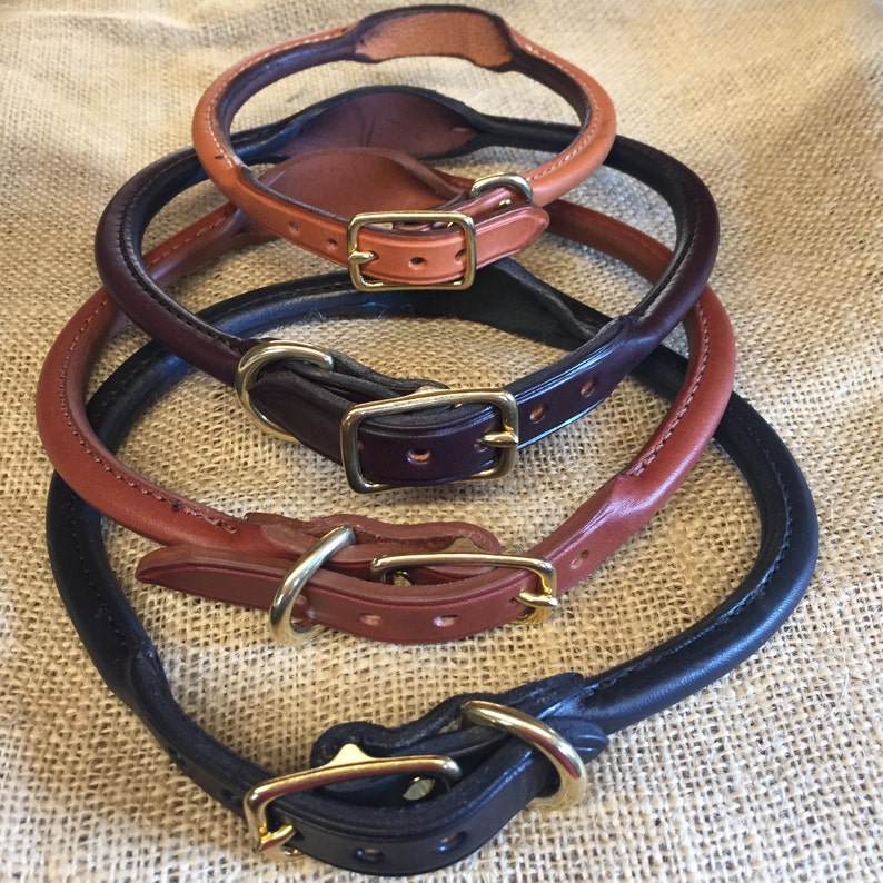 Personalized Rolled Leather Dog Collar with Brass Nameplate Etsy