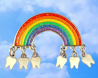 Glitter Rainbow Dental Enamel Pin | Tooth Cloud Dangle Pin | Dental Professional Gift | Dentist Hygienist Assistant Student