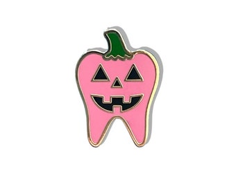 PINK Pumpkin Tooth Pin. Enamel pin,Jack-o-lantern Dental gifts Halloween Dentist Hygienist Assistant Enamel Pin