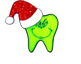 He’s a Mean One Tooth & Santa Tooth Enamel Pins, Dental Pin for Scrubs White Coat, Hygienist Dentist Assistant Gift, Holiday, Christmas