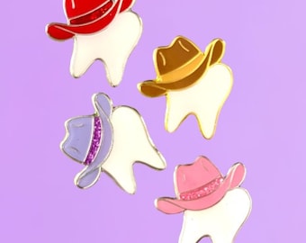 Cowboy Tooth Enamel Pin | Western Dental Pin | Dentist Hygienist Assistant Gift