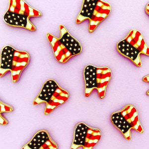 USA flag tooth pin, enamel pin, tooth, pins, America American dentist dental hygienist Dental assistant gift dentistry