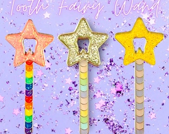 Tooth Fairy Wand Enamel Pin | Glitter Dental Pin | Dentist Hygienist Assistant Gift | Magical Tooth Pin