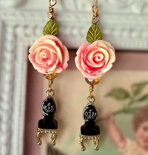 Victorian Regal Rose Earrings-wirewrapped-handmade Hammered Copper
