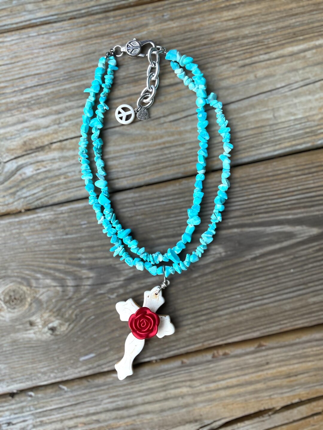 Howlite Cross Pendant/necklace-southwestern-boho-faux White Turquoise ...