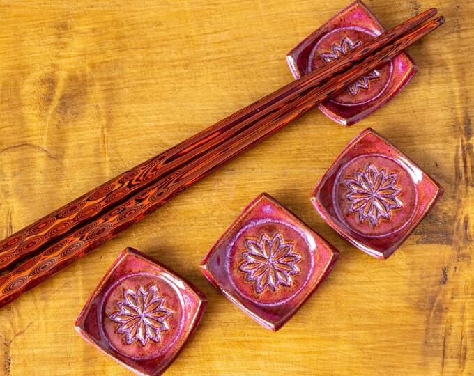 Ceramic Chopstick Rests in Red. Set of 4 Handmade Textured in Etsy UK