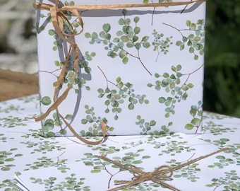 Eucalyptus Hand painted design, watercolours, Enchanted Eucalyptus - luxury Gift Wrapping - x 2 sheets,