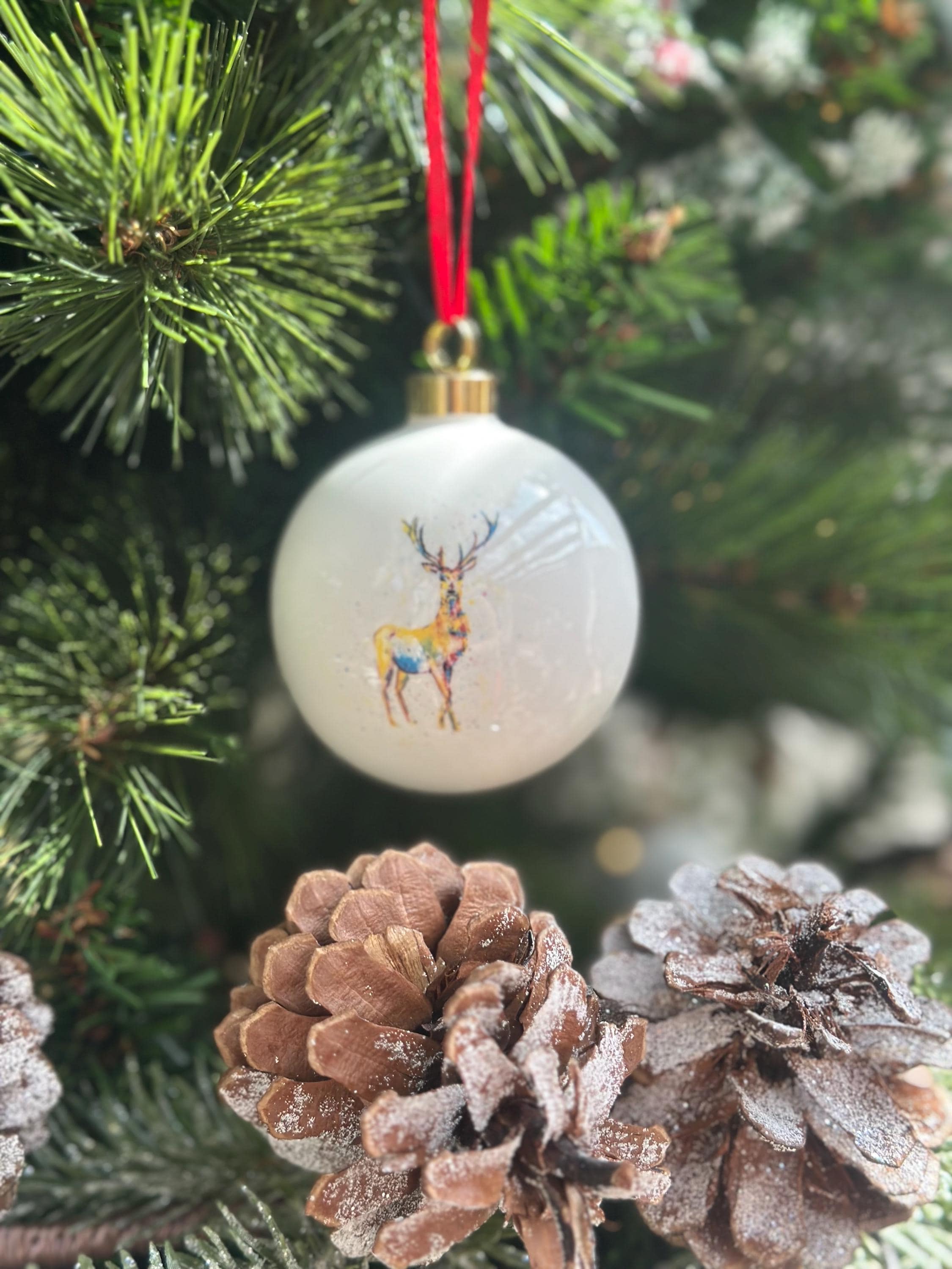 クリスマスオーナメント、鹿のデザイン、高級陶器のクリスマスツリーの