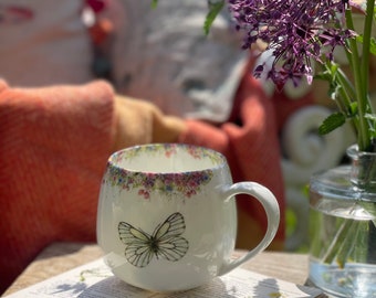 Vintage Butterfly mug, Wild Summer and Butterfly Hug Mug, beautiful, hand painted designs, As seen on ITV Love your weekend