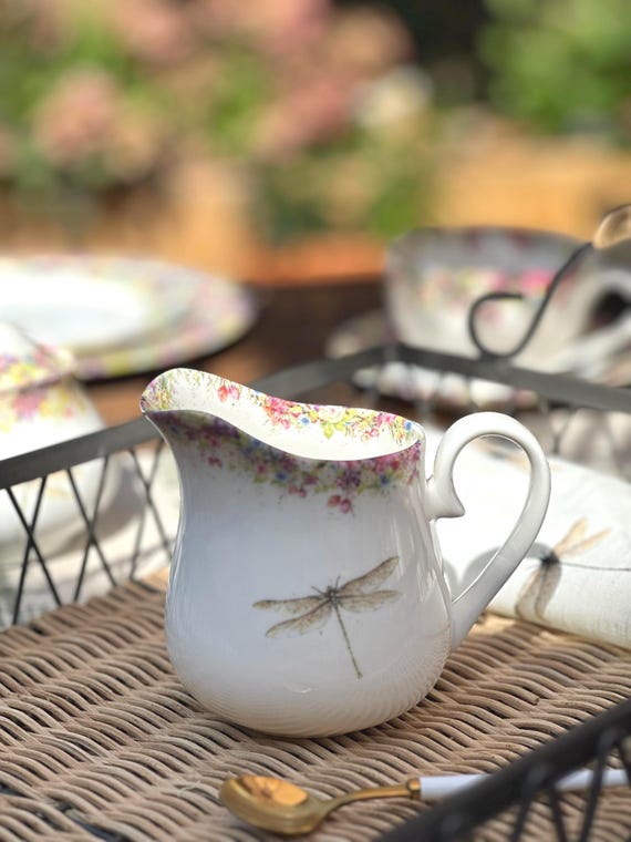 Dragonfly Milk Jug: Hand Painted Floral Half Pint Jug - Etsy