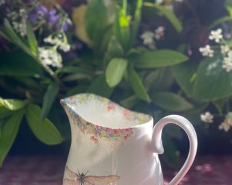 Milk Jug - Wild Summer & Dragonfly Half Pint Jug - floral jug - hand painted artwork - Tableware - tea set jug - Vintage