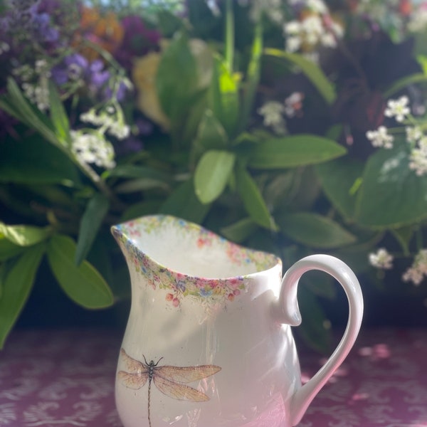 Milk Jug - Wild Summer & Dragonfly Half Pint Jug - floral jug - hand painted artwork - Tableware - tea set jug - Vintage